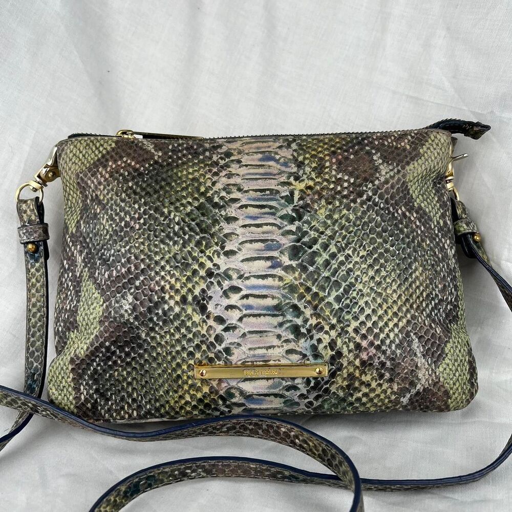 Brahmin Carrie Crossbody Moonstone Seville Leather Snakeskin Bag Rare - Picture 2 of 8